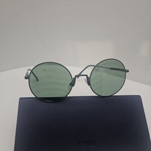 Fendi Round Metal Sunglasses with Green Lenses